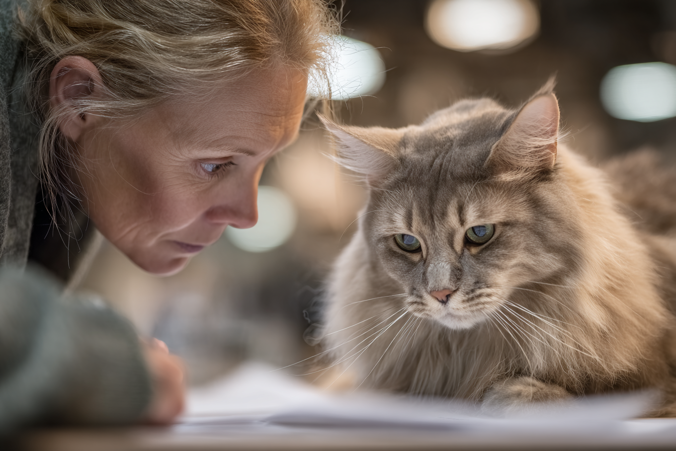 Human Interpretation Shapes Breed Direction Judge and cat symbolizing how human interpretation influences breed standards and judging trends