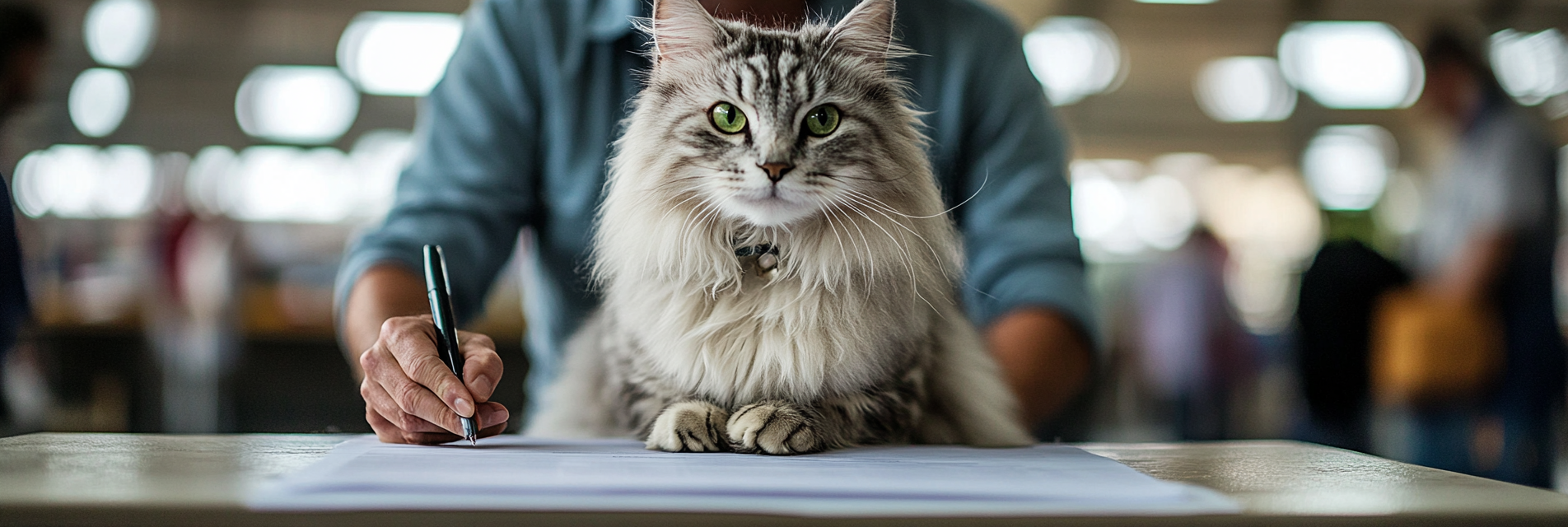 Judge writing evaluation report after examining a cat at a show