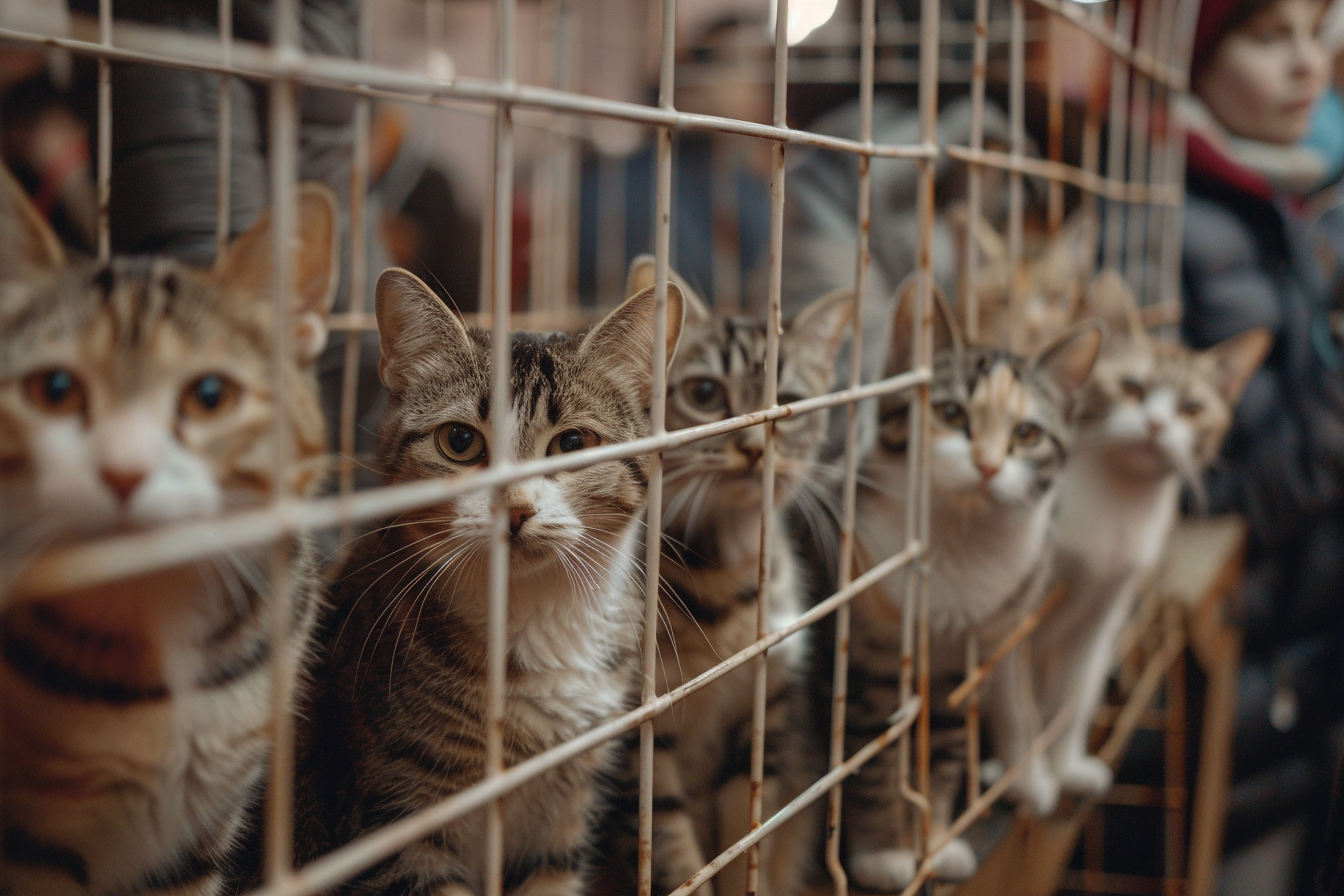 cats in show cages evaluation environment cat show selection context