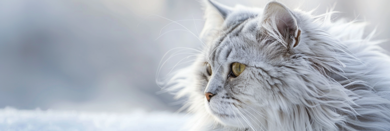 Silver long-haired cat in profile, illustrating how coat color and appearance are interpreted through EMS codes